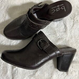 BOC Born Shoes Womens 9 Mules Clogs Heel Slip On Brown Leather Closed Toe Casual